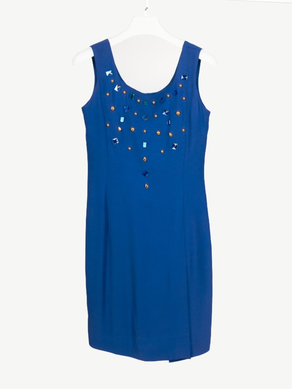 Mondi Gala Blue Crepe Jewel-Embellished Sheath Dress